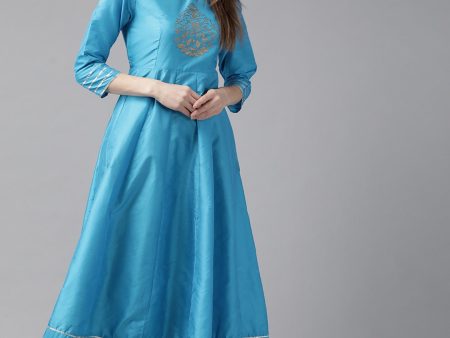 Women s Blue & Gold-Toned Ethnic Motifs Printed Block Print Anarkali Kurta - Bhama on Sale