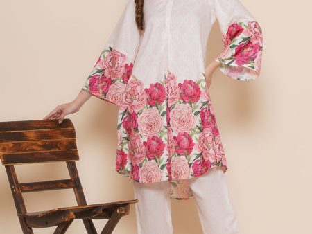 Women s Cream Rose Printed Kurta With Palazzos - Bhama Online now