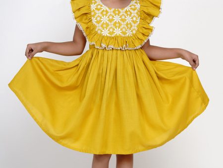 Yellow Embroidered Dress for Kids - Bhama Sale