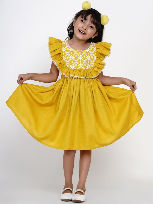 Yellow Embroidered Dress for Kids - Bhama Sale