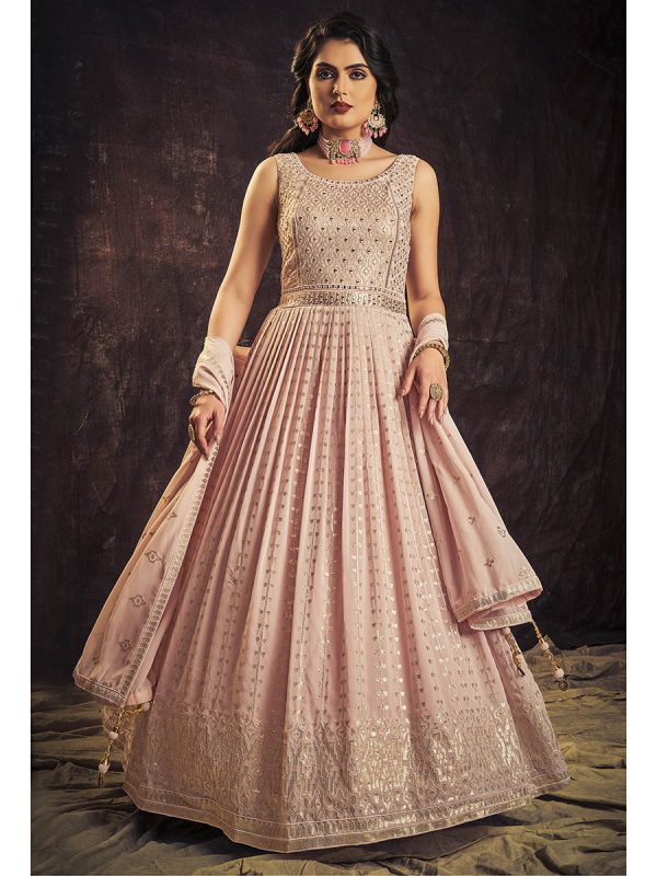 Myra Baby Pink Real Georgette Designer Gown Style Suit Hot on Sale