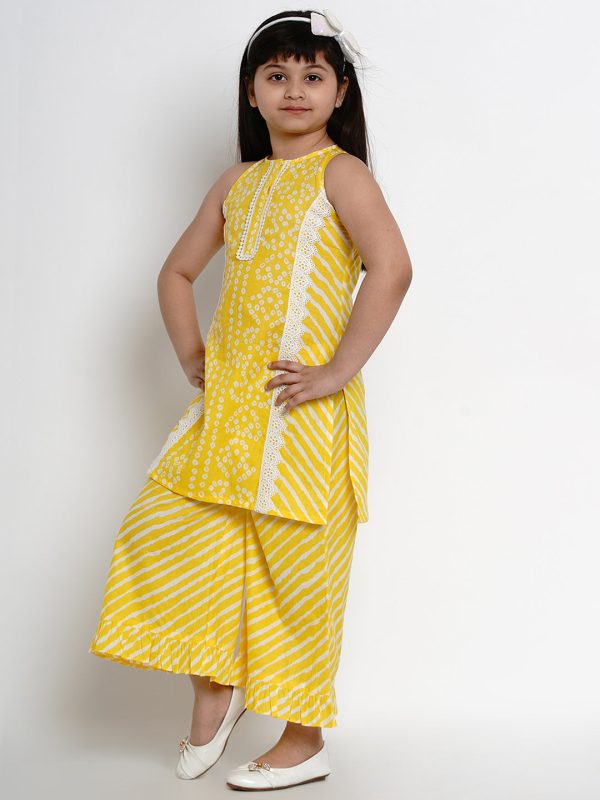 Yellow Bandhej Kurta & Palazzo for Kids - Bhama Online Sale