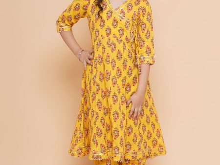 Yellow Printed Kurta With Trousers for Kids - Bhama on Sale