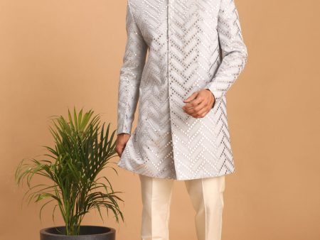 Shrestha by Vastramay Men s Aqua Silk Blend Sherwani Set Discount