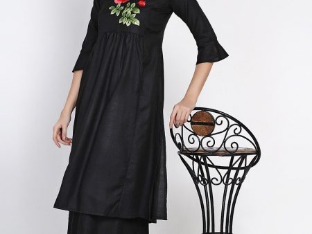 Women s Black Yoke Embroidered Kurta With Palazzos - Bhama Online