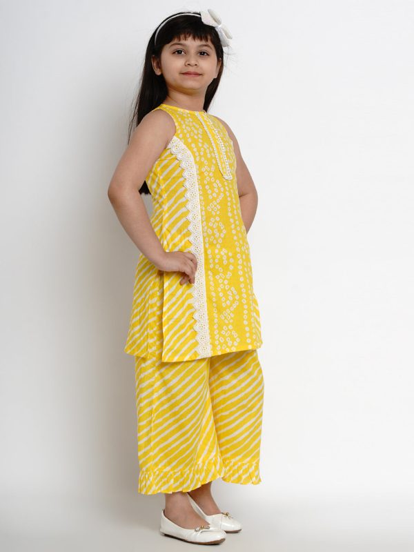 Yellow Bandhej Kurta & Palazzo for Kids - Bhama Online Sale