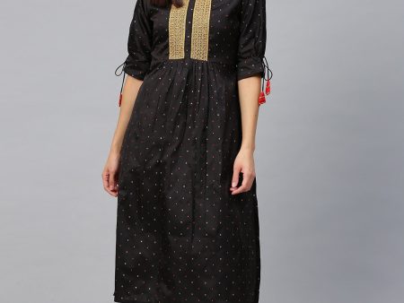 Women s Black Self Design A-Line Kurta - Bhama Online Sale