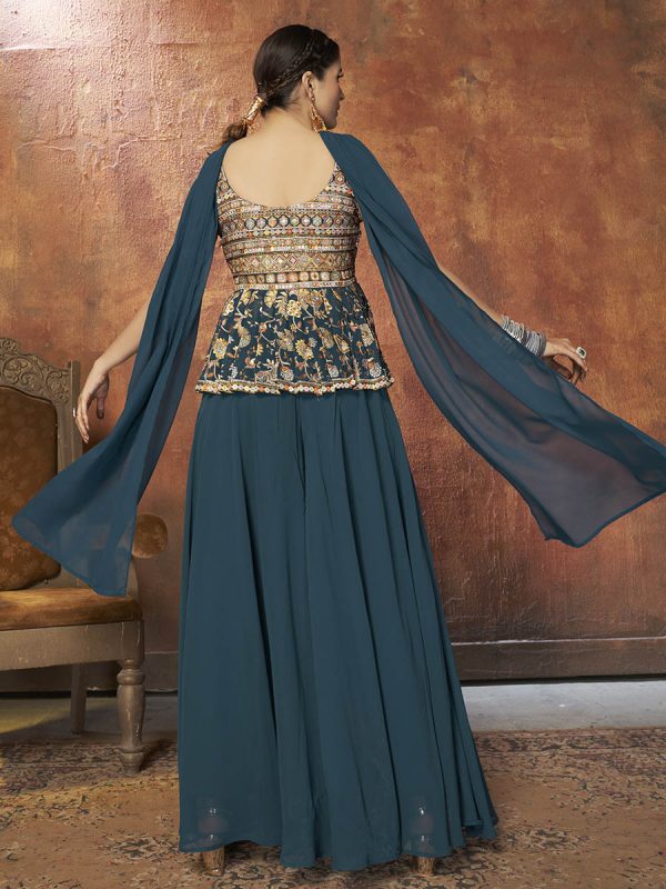 Myra Aequa Blue Georgette Embroidered Designer Suit Online