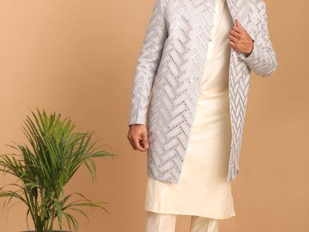 Shrestha by Vastramay Men s Aqua And Cream Silk Blend Ethnic Combo Set Online