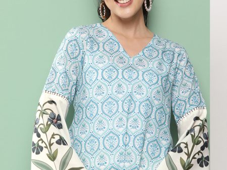 Women s Blue Printed A-Line Top - Bhama Fashion