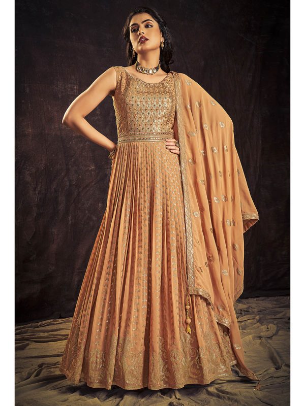 Myra Apricoat Real Georgette Designer Gown Style Suit For Sale