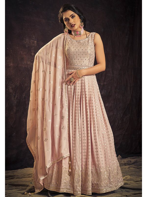 Myra Baby Pink Real Georgette Designer Gown Style Suit Hot on Sale