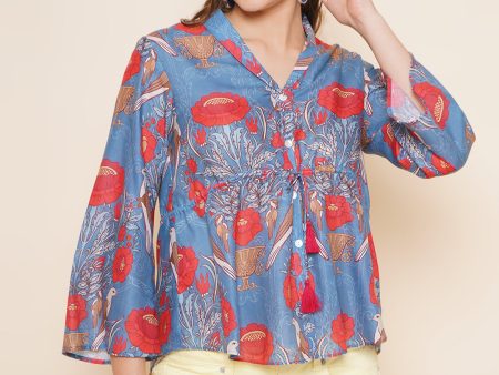 Women s Blue Printed Top - Bhama For Sale