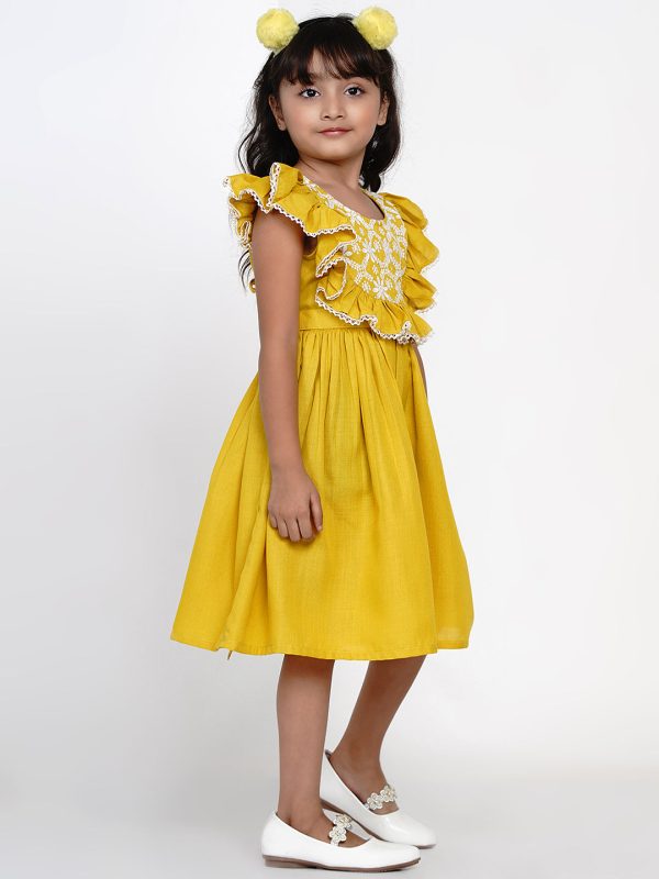 Yellow Embroidered Dress for Kids - Bhama Sale