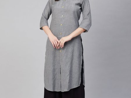 Women s Charcoal Grey & White Self-Striped Straight Kurta - Bhama Cheap