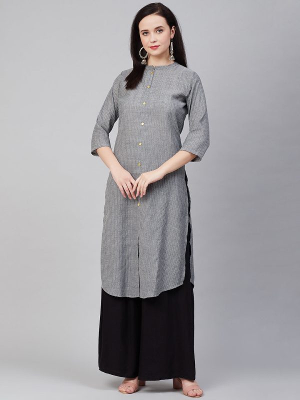 Women s Charcoal Grey & White Self-Striped Straight Kurta - Bhama Cheap