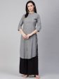 Women s Charcoal Grey & White Self-Striped Straight Kurta - Bhama Cheap