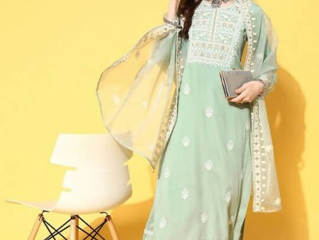 Varanga Women Ethnic Motifs Embroidered Thread Work Kurta with Trousers & With Dupatta on Sale