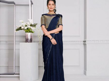 Navy Blue Lycra Cord And Sequins Embriodery Saree - Mohmanthan Izzara For Cheap