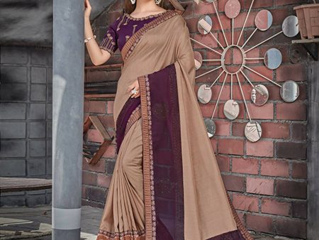 Beige, Purple Colored Tussar Silk Embroidered Saree With Blouse - Norita Royal Adveka Sale