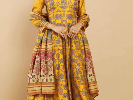 Women s Partywear Designer Yellow Soft Dola Silk Anarkali suit with Dupatta - Kalishta Hot on Sale