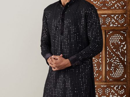 Shrestha by Vastramay Men s Black Georgette Kurta Online