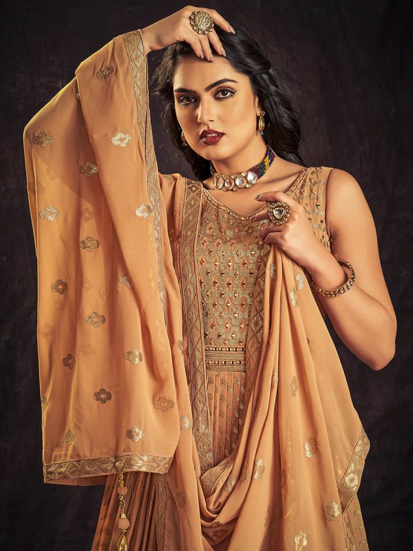 Myra Apricoat Real Georgette Designer Gown Style Suit For Sale