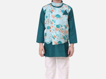 NOZ2TOZ Kids Attached Floral print Jacket Cotton Kurta Pajama For Boys -Green Sale