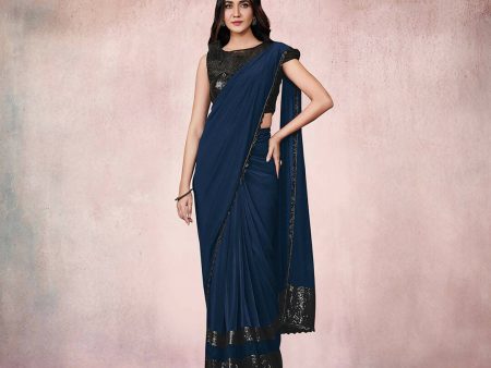 Blue Lycra Embroidery Designer Saree With Blouse - Mohmanthan Sitaarah For Discount