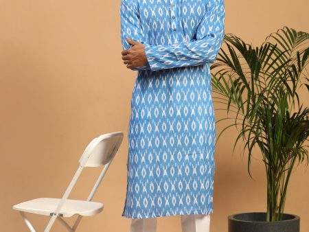 Vastramay Men s Aqua Cotton Blend Kurta & Pyjama Online